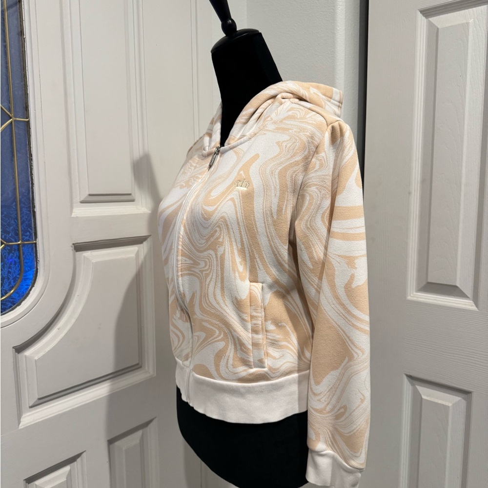 Juicy Couture Women's Tan Beachwood Swirls Zip Up Hoodie Sherpa Sweatshirt M - Picture 6 of 10
